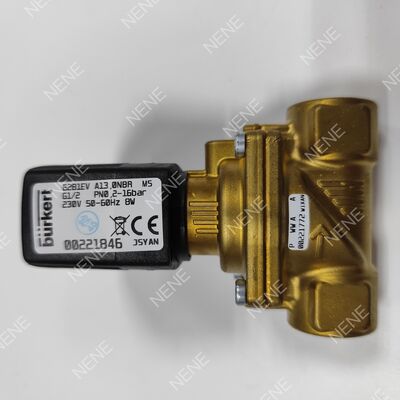 AC220V Yüksek Sıcaklık Solenoid Valf BURKERT Tip 6281 00221870 G3/8 2/2 Normalde Kapalı Pirinç Gövde 13.0 Orifis FKM Conta 8W 0.2-16bar 0 ila +120°C