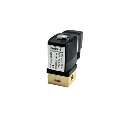 220VAC 8W 0-16bar Solenoid Valf Burkert 00134248, 6013 Doğrudan Etkili 2/2 Normalde Kapalı, G1/8 Diş, 2.5mm Ağız, Pirinç Gövde FKM Conta