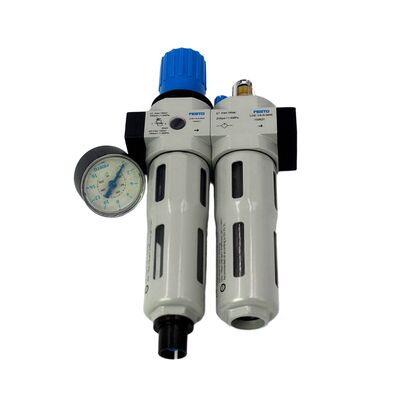 Hava hazırlama ünitesi Festo FRC-3/8-D-7-MINI-A 162764 Pnömatik FRL Ünitesi G3/8 40μm Tam Otomatik Tahliye 0.5-7bar 1500L/dk Çinko Döküm Basınç Göstergeli Metal Hazne Korumalı