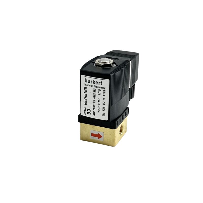 220VAC 8W 0-16bar Solenoid Valf Burkert 00134248, 6013 Doğrudan Etkili 2/2 Normalde Kapalı, G1/8 Diş, 2.5mm Ağız, Pirinç Gövde FKM Conta