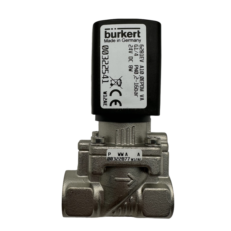 Burkert Tip 6281 Büyük Akış Servo Diyafram Solenoid Valf 00222022 00222023 00222024 G1 1/4 Fil 2/2 NC Paslanmaz Çelik Valf Vücudu EPDM Mühür 25.0 Akış Açığı 8W Bobin DC24V/AC24V/AC220V
