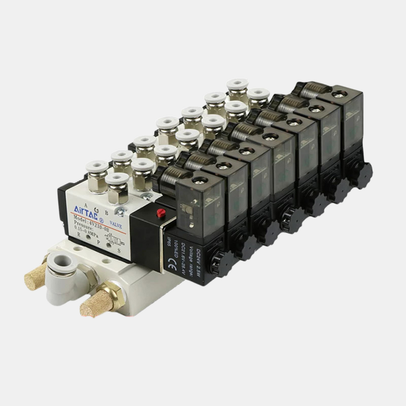 Airtac 4V210-08 Yön Kontrollü Solenoid Valf Montajı 7 ila 10 İstasyonlu Kombine Valf Paketi Kısa Akış Yolu Düşük Hava Kaçağı Çok Kanallı Hava Kontrol Sistemi İçin