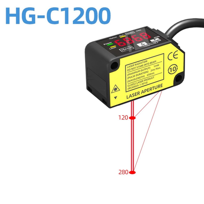 HG-C1200 Görünür Kırmızı Lazer Yer değiştirme Detektörü 0,05 Yüzde Fs Her Derece C. Sıcaklık Dayanıklılığı Işık Karanlıkta Seçilebilir Modda Endüstriyel Pozisyon Testi